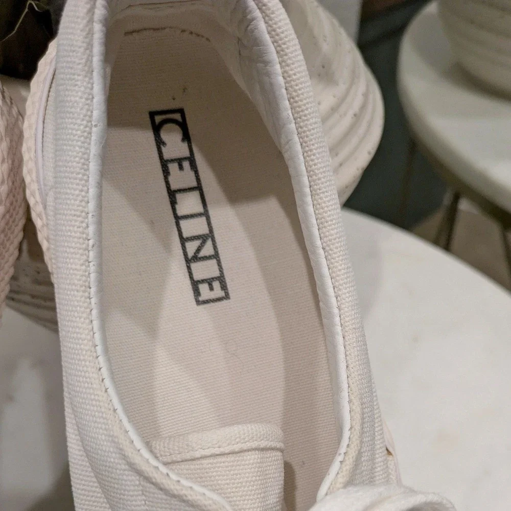 Celine 180 Low Top Canvas Sneakers Women's 40 White Pink Phoebe Philo